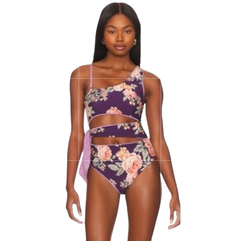 MAAJI Plum Floral Cut Out One Piece Swimsuit Size M New With Small Flaw